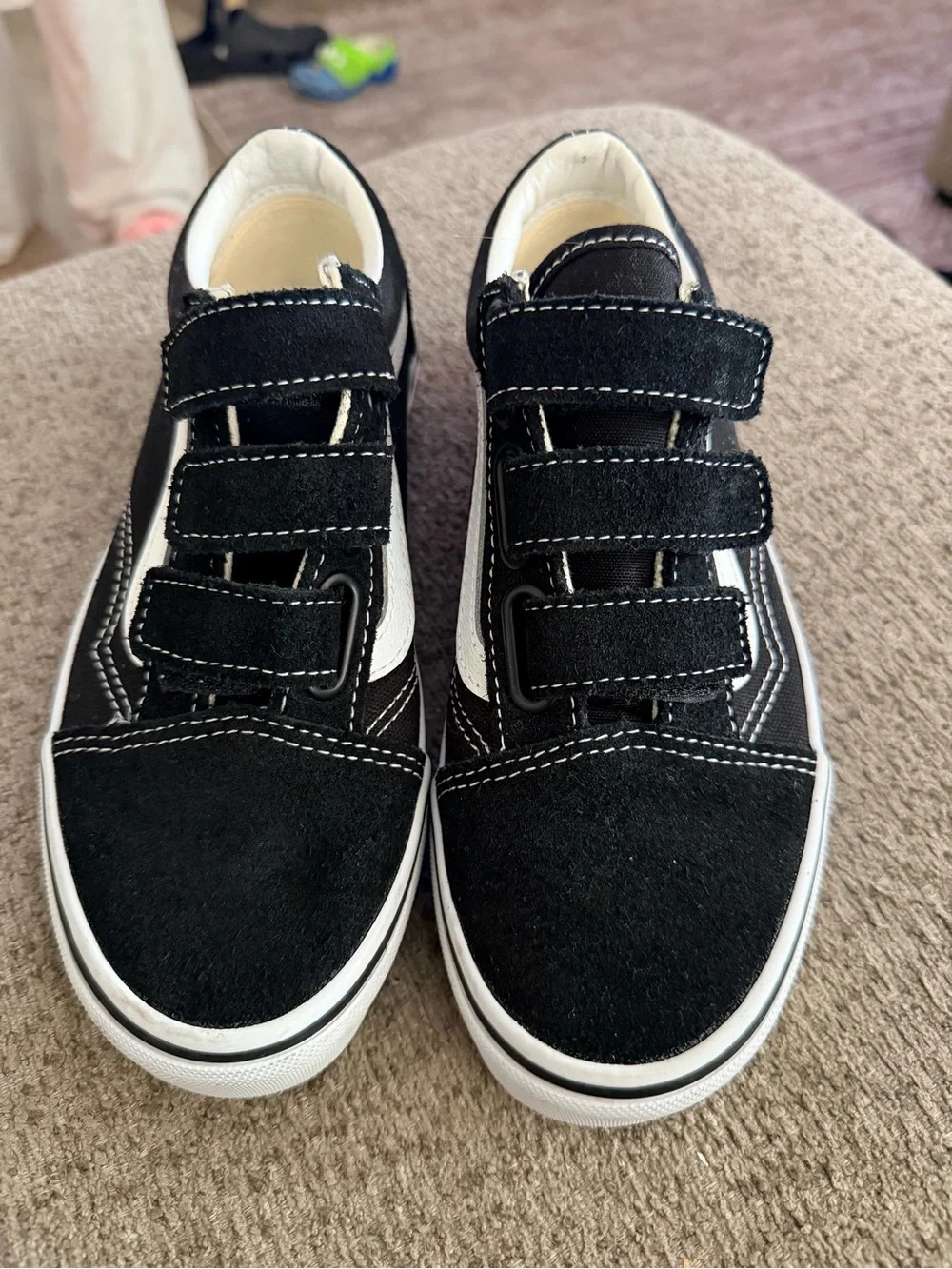 Vans Kids Black and White Velcro Sneakers